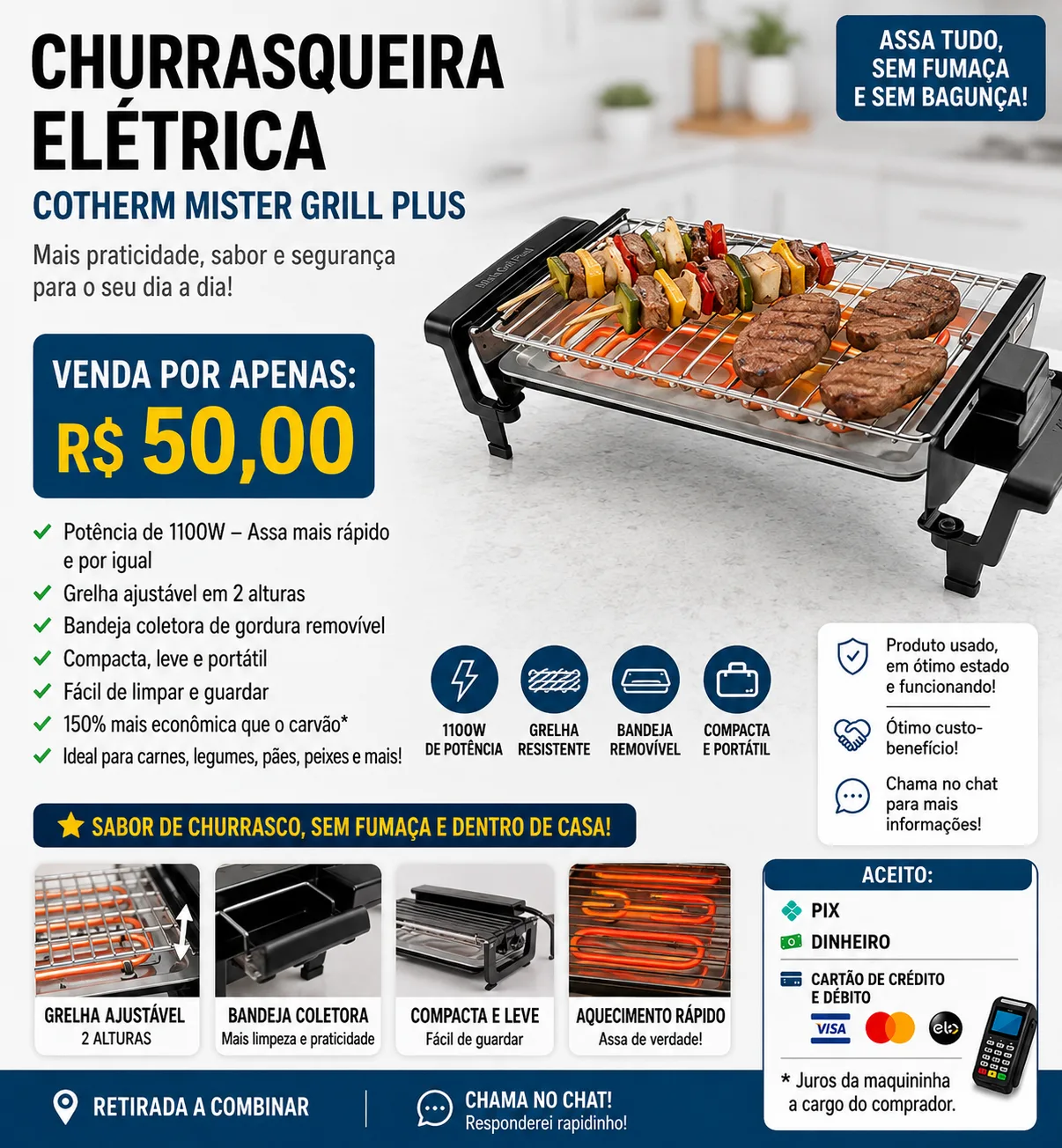 🔥 CHURRASQUEIRA ELÉTRICA COTHERM MISTER GRILL PLUS – 1100W 🔥